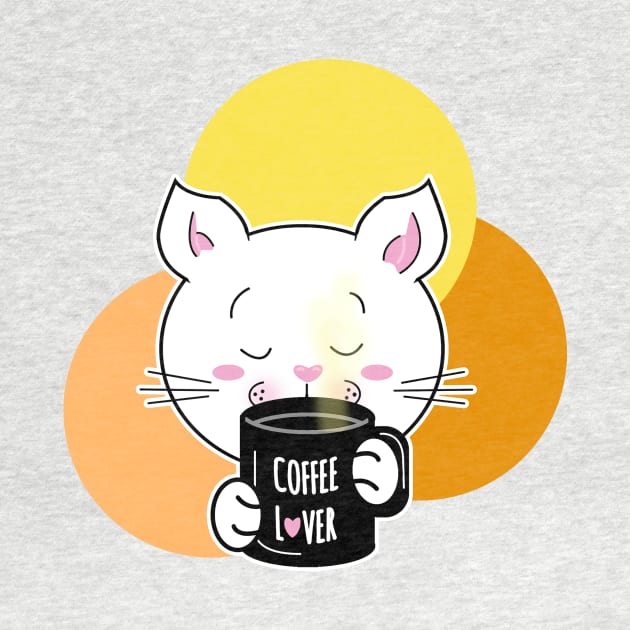 White cat drinking coffee lover by repalheiros